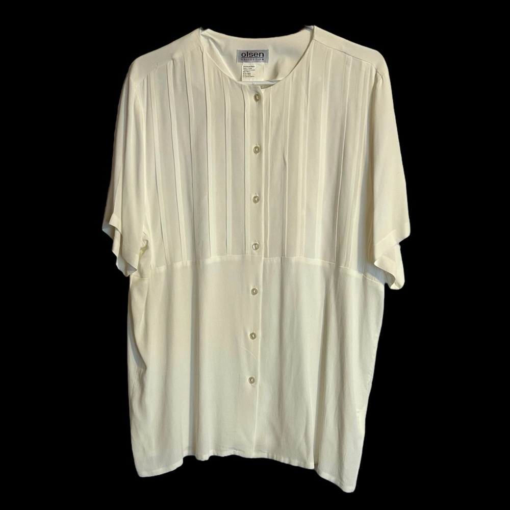 OLSEN 14 Womens Ivory White Blouse Top Pin Tucks Lightweight Shirt Dressy Office